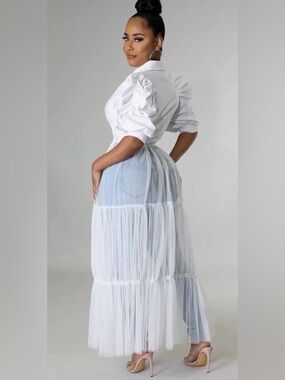 NWT Ekaliy Casual Mesh Tiered Long Top